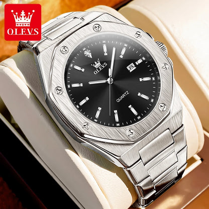 OLEVS Men's Watches Luxury Classic Fashion Fine Steel Original Brand Quartz Wristwatch for Man Waterproof Luminous Date reloj