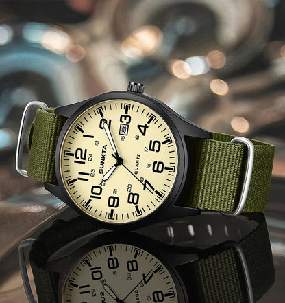 SUNKTA Top luxe herenhorloges, modieuze casual quartz-polshorloges, lichtgevend, 30 m waterdicht, nylon, LIGE-horloges, cadeaus voor mannen, Reloj
