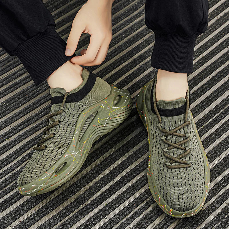 Sapatilhas desportivas para homem em malha leve e macia, sola espessa antiderrapante, estilo ténis, nova moda de primavera, com atacadores, para fitness ao ar livre e corrida