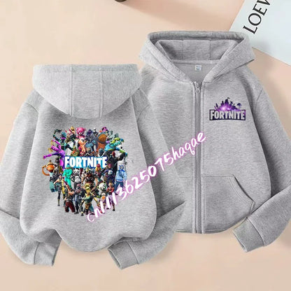 Casacos com capuz e fecho para criança Fortnites, sweatshirts Anime Fortress Night, sweatshirts gaming de primavera/outono, roupa desportiva infantil, presente