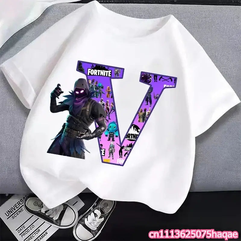 New Fortnites Kids T-shirts Cartoon Letter Graphic T-shirts Boys Girls Summer Casual Sports Short Sleeves Tops Children Clothing