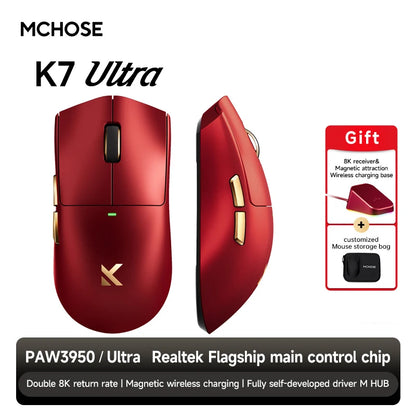 MCHOSE K7 Ultra Dual 8K Polling Rate Lightweight Magnetic Wireless Gaming Mouse PAW3950 Wireless Charging Dock Esports Office
