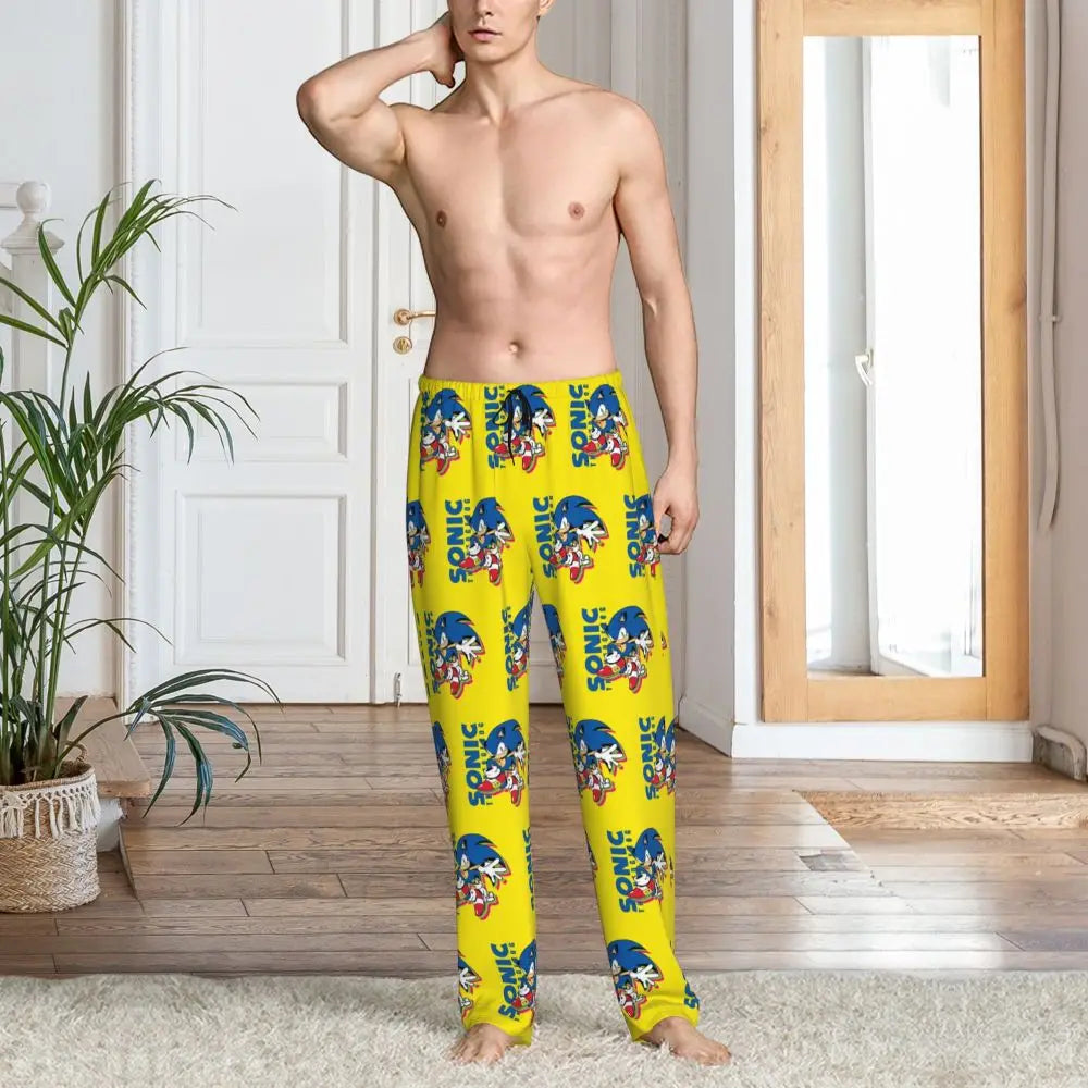 Pantalones de pijama personalizados para hombre con estampado «Soniced», con motivo de erizo, ropa de dormir, pantalones de estar por casa con bolsillos
