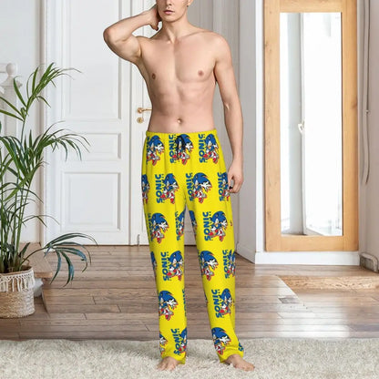 Pantalones de pijama personalizados para hombre con estampado «Soniced», con motivo de erizo, ropa de dormir, pantalones de estar por casa con bolsillos