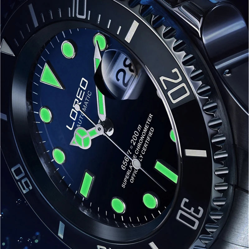 LOREO Original Men's Business Watch 20ATM Waterproof Wristwatch Top Brand Casual Sport Seagull Automatic Mechanical Watch Men