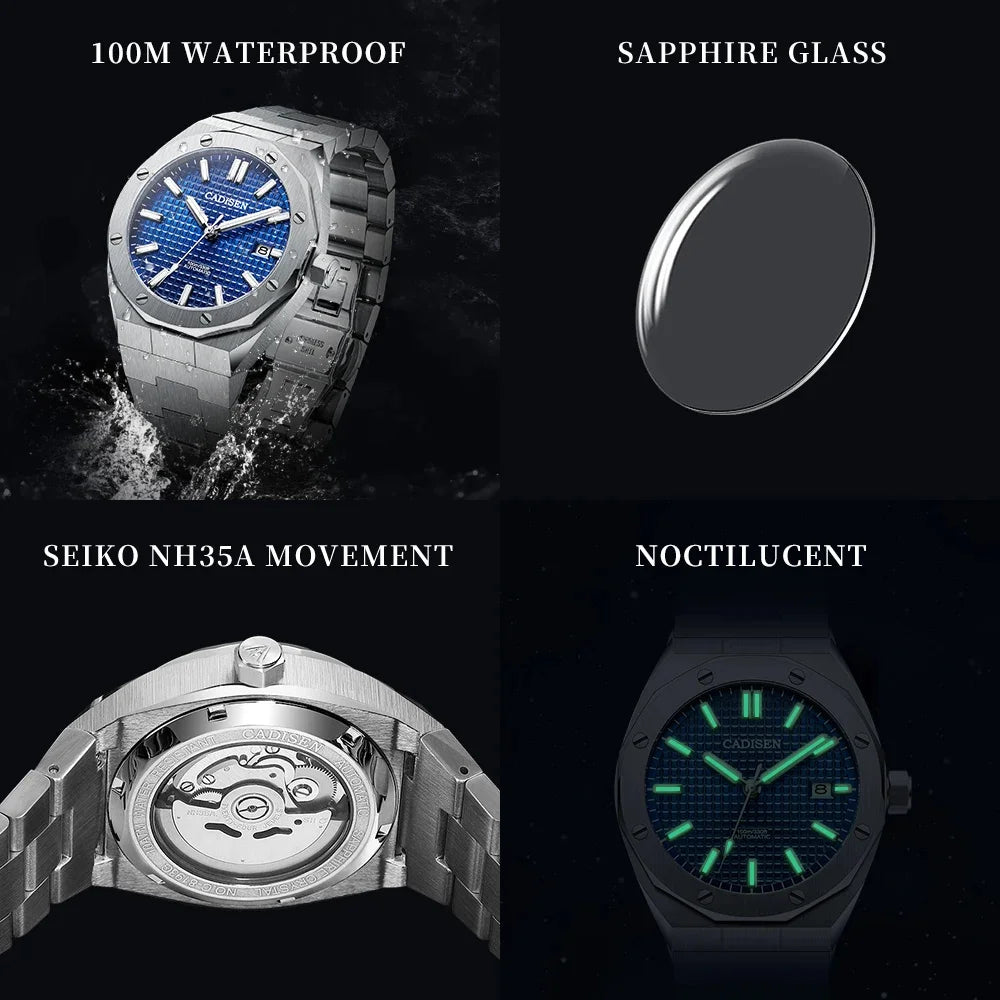 CADISEN Luxury Design 42MM Men's Watches Japan MIYOTA 8215 Sapphire Glass Mechanical Automatic Watch Men 100M Waterproof