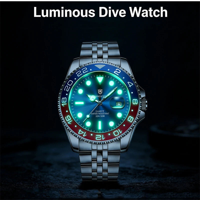 QINGXIYA Luxe herenhorloges met kwartsmechanisme, roestvrij staal, waterdicht, verlicht, datumweergave, herenpolshorloge, reloj hombre
