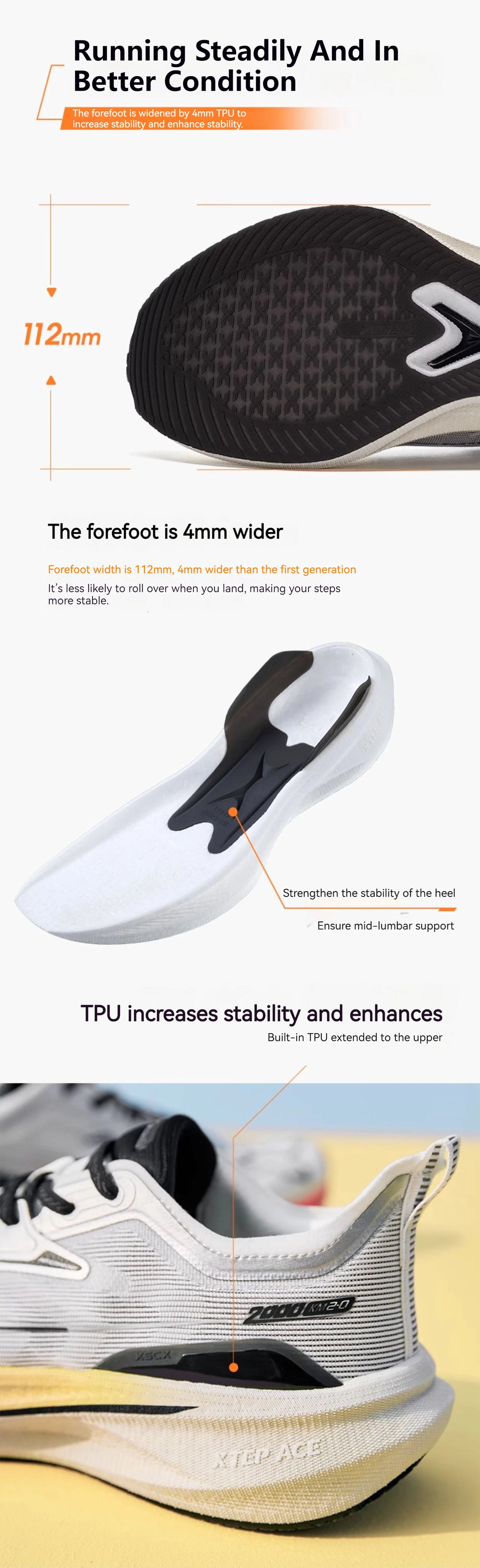 Xtep 2000KM 2.0 Running Shoes for Men, Summer Professional TPU Shock Absorption Sneakers (Suggest Half Size Down) 876219110043