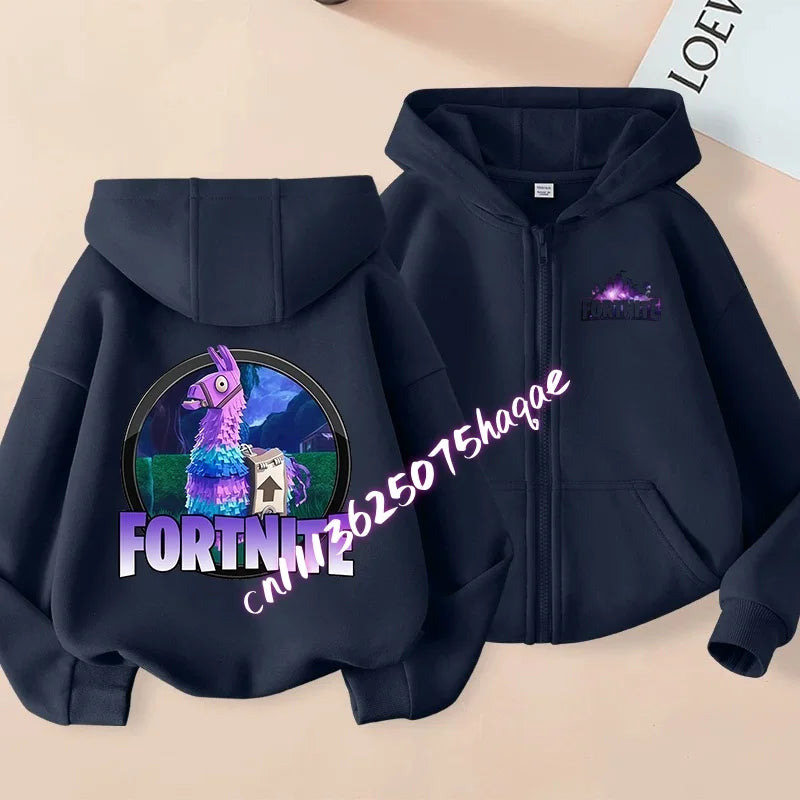 Nová detská mikina Fortnite so zipsom, kreslený anime štýl, ležérna a priedušná mikina s kapucňou pre chlapcov, kabát/bunda, jar 2026, detské oblečenie