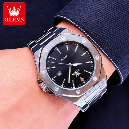 OLEVS Men's Watches Luxury Classic Fashion Fine Steel Original Brand Quartz Wristwatch for Man Waterproof Luminous Date reloj