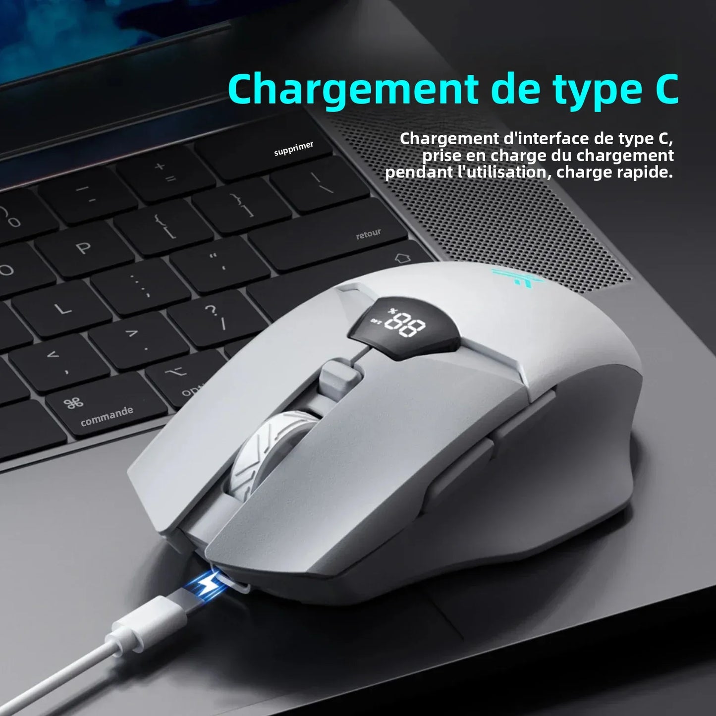 Wireless Bluetooth Mouse with Digital Battery Display, Silent Ergonomic Mouse for PC Laptop Gaming, 2.4G/Bluetooth 5.0