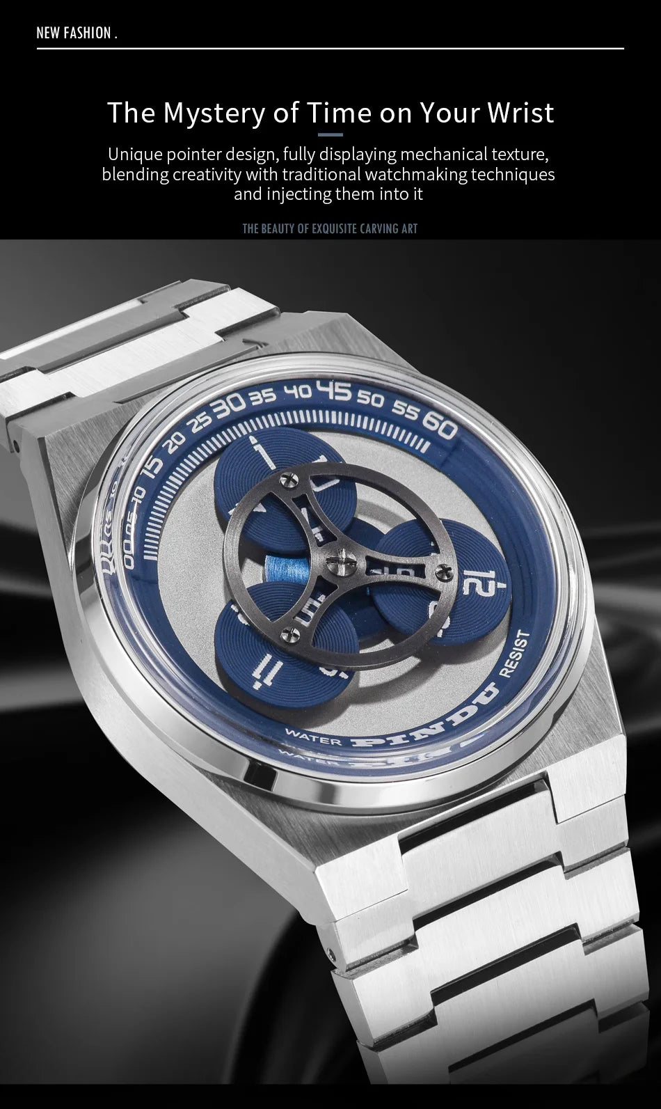 PINDU Design New Stainless Steel Mechanical Watch Men TOP-Luxury Sapphire Mirror Miyota 8215 Movement Waterproof Automatic Watch