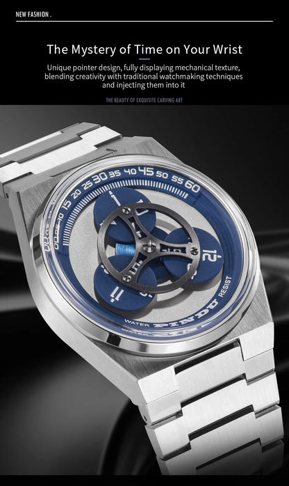 PINDU Design New Stainless Steel Mechanical Watch Men TOP-Luxury Sapphire Mirror Miyota 8215 Movement Waterproof Automatic Watch