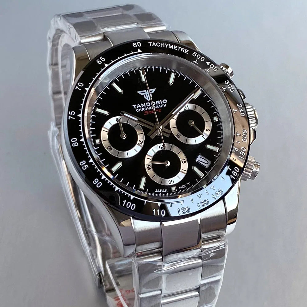 Luxury VK63 Men's Watch Quartz Movement Business Stop Watches 39mm Steel/Rose Gold Date Luminous Dial Fully Chronograph