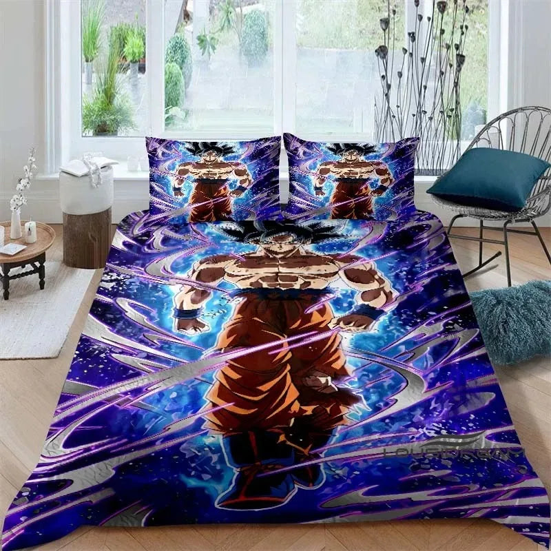 Rajzfilm/anime Son Goku Dragon Ball témájú nyomtatott ágyneműkészlet: Ez a puha és kényelmes készlet egy paplanhuzatot és párnahuzatot tartalmaz.