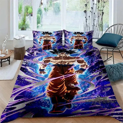 Rajzfilm/anime Son Goku Dragon Ball témájú nyomtatott ágyneműkészlet: Ez a puha és kényelmes készlet egy paplanhuzatot és párnahuzatot tartalmaz.