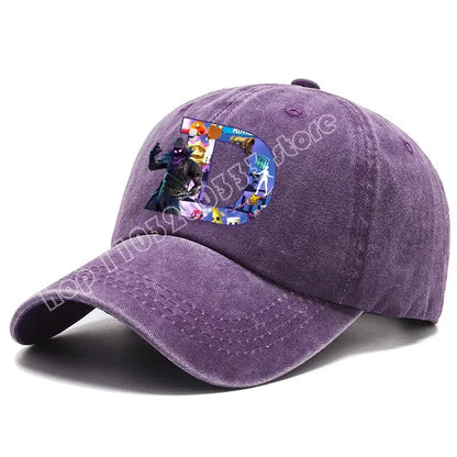 Fortnite A-Z Letter Adult Baseball Cap Men Women Adjustable Hat Washed Denim Retro Hip Hop Sun Hat Outdoor Sports Accessory Gift