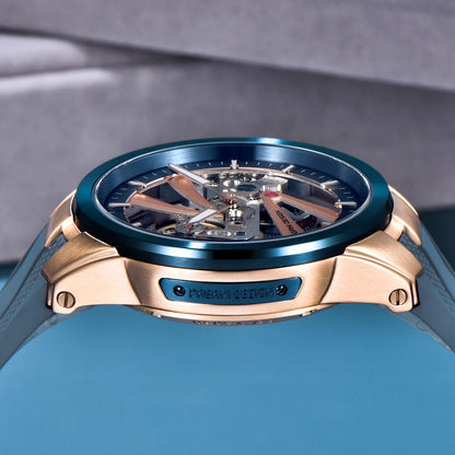 Ceas pentru bărbați PAGANI DESIGN – Model mecanic automat de lux, de tip „schelet” (cu mecanism expus), dotat cu un tourbillon, sticlă de safir cu tratament antireflex, rezistent la apă și luminescent.