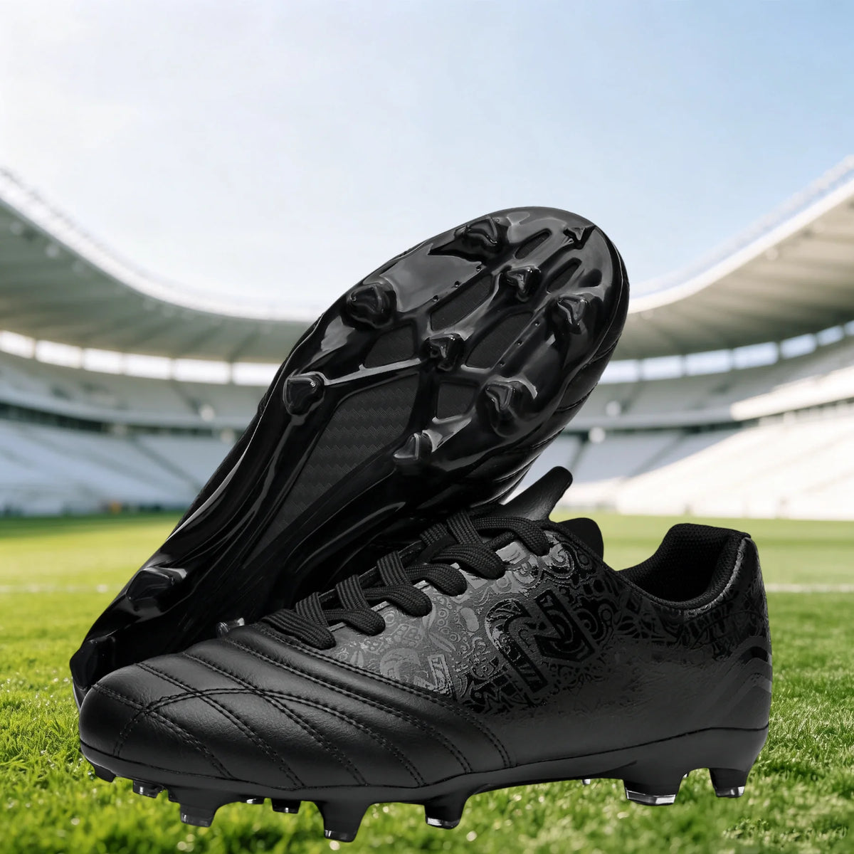 Chaussures de football AG/FG pour l'extérieur, tige respirante en PU, crampons longs en TPU stables, pour hommes et femmes, bottes d'entraînement de football sur gazon