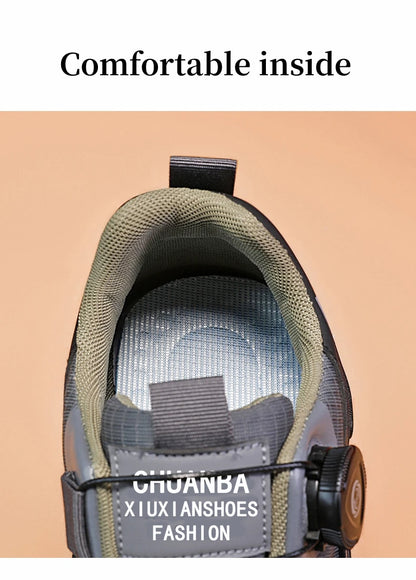 Rotary Buckle Men's Trekking Sneakers Outdoor Platform Hiking Shoes Comfortable Non-Slip Climbing Walking Shoes for Men