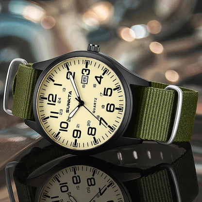 SUNKTA Top luxe herenhorloges, modieuze casual quartz-polshorloges, lichtgevend, 30 m waterdicht, nylon, LIGE-horloges, cadeaus voor mannen, Reloj