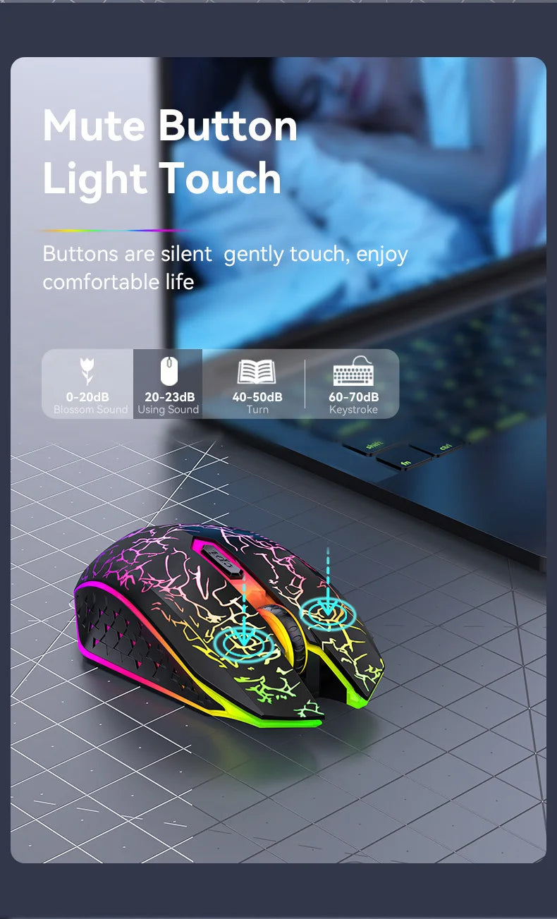 2.4GHz Bluetooth Wireless Mouse Rechargeable RGB Backlight Mice 1600 DPI Ergonomic Design Gaming Mouse for PC Laptop Macbook