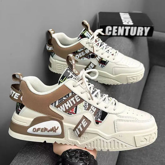 Miesten lenkkarit Kevyet PU-nahkaiset vapaa-ajan kengät miehille Nauhalliset tasapohjaiset kengät Ylelliset valkoiset ja mustat tenniskengät Zapatillas Hombre