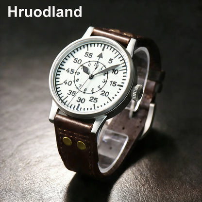 Hruodland 2025 New Pilot Men's Automatic Mechanical Watch PT5000 Sapphire Luminous C3 Stainless Steel Waterproof 10Bar Watch