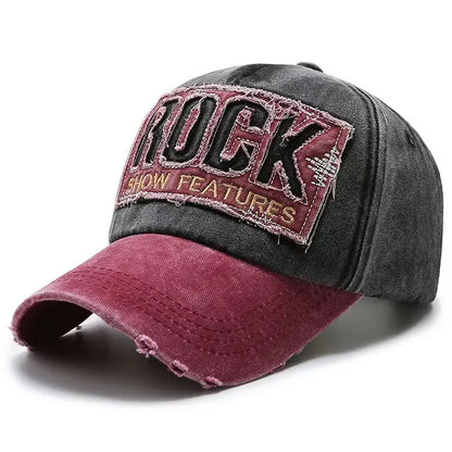Baseballkappe aus Baumwolle mit „ROCK“-Stickerei für Damen und Herren – Snapback-Kappe für Outdoor-Sport und als Sonnenhut