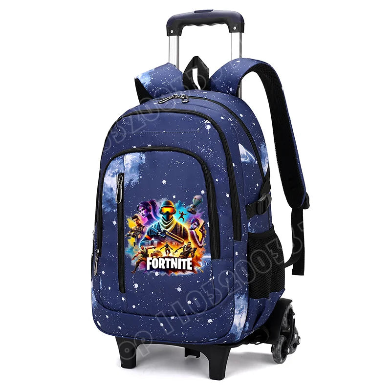 Fortnite 2 in 1 Trolley Backpack Starry Sky Print Large Capacity Waterproof Laptop Bag Stair Climbing Design Student Schoolbag