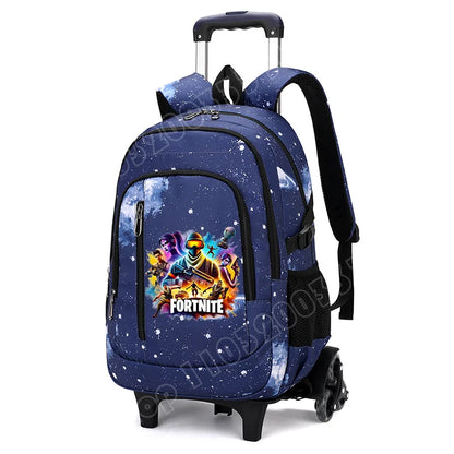 Fortnite 2 in 1 Trolley Backpack Starry Sky Print Large Capacity Waterproof Laptop Bag Stair Climbing Design Student Schoolbag