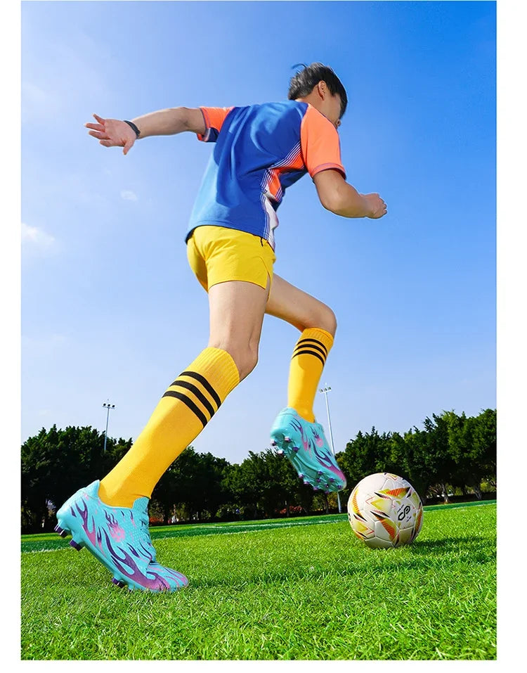 Chaussures de football professionnelles pour hommes, chaussures de sport pour jeunes, avec soutien de la cheville, crampons pour le football, chaussures de sport pour matchs en extérieur et entraînements, antidérapantes et