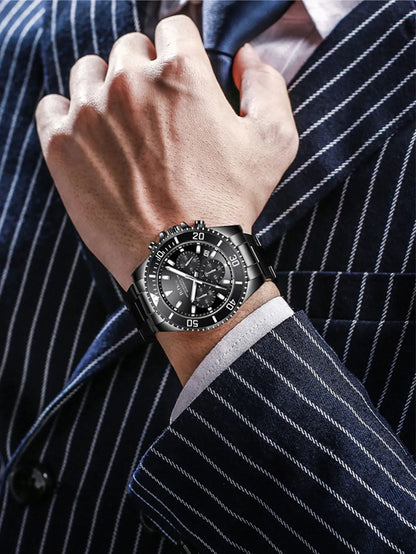 BIDEN Multi-functional men's quartz watch luxury waterproof night light business style diving series casual fashion watch
