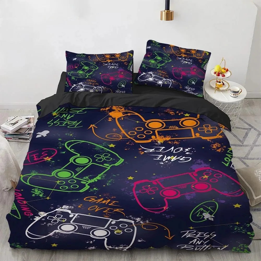Juegos de cama para niños aficionados a los videojuegos: juego de funda nórdica «Queen» con motivos de videojuegos, juego de cama con diseños de PlayStation para chicos adolescentes