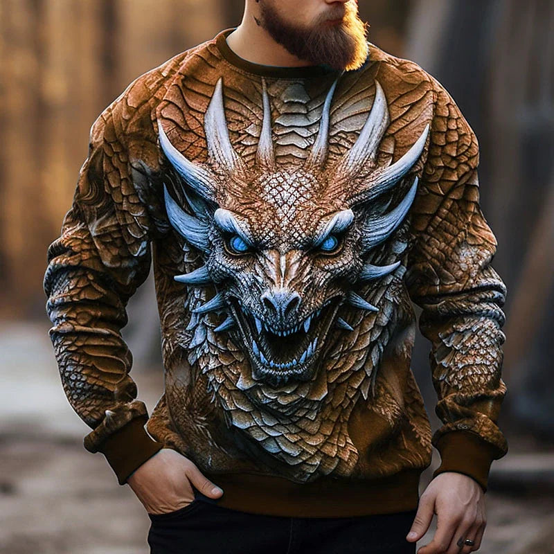 Chinese Dragon Printed Men's Hoodie Fashion 3D Dragon Pattern Sweatshirt Hip Hop Oversized Pullover Men's Clothing Monster Golf