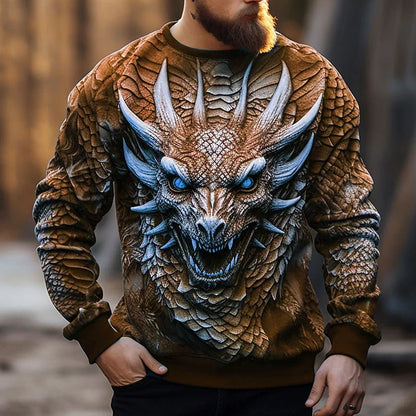 Chinese Dragon Printed Men's Hoodie Fashion 3D Dragon Pattern Sweatshirt Hip Hop Oversized Pullover Men's Clothing Monster Golf
