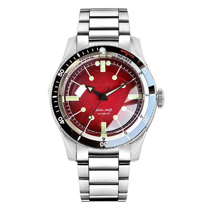 Tandorio NH35A PT5000 Mechanical Men's Watch 20BAR Waterproof Sapphire Luminous Red Black Dial Stainless Steel Bracelet New Clock