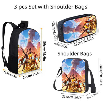 3Pcs Kids Backpack Set, Crossbody & Pencil Bag, FORTNITE Cartoon Bag, Lightweight for Boys Girls 5-10, Free 3D Printed Keychain