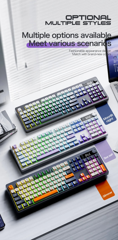 Xunfox TK100 Bluetooth Wireless Dual-Mode Keyboard Desktop Laptop Office E-Sports Gaming RGB Light Effect Charging Robot Feel