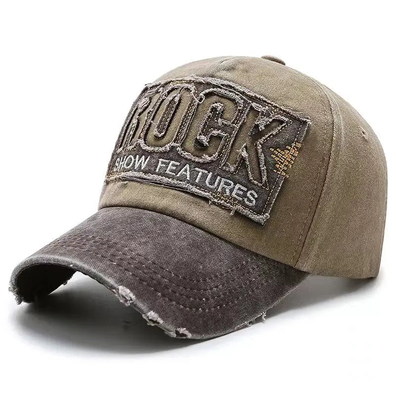 Baseballkappe aus Baumwolle mit „ROCK“-Stickerei für Damen und Herren – Snapback-Kappe für Outdoor-Sport und als Sonnenhut