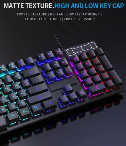 104 Keys Wired Keyboard with RGB Backlit Breathing Light Gaming Ergonomic Keyboard and Mouse Set for Computer Laptop Gamer Office