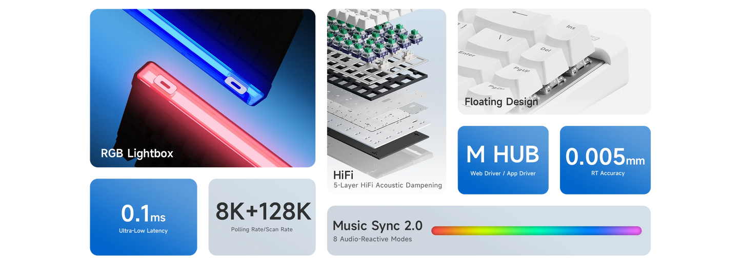 Mchose Ace68 Air Gaming Keyboard Hall Effect 0.001mm Rapid Trigger 8K+256K Polling Rate Dynamic RGB Light Box Magnetic