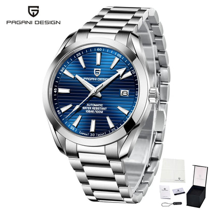 Montre de luxe pour homme PAGANI DESIGN – Modèle automatique mécanique (calibre 8215), en acier inoxydable, étanche, avec affichage de la date et aiguilles luminescentes