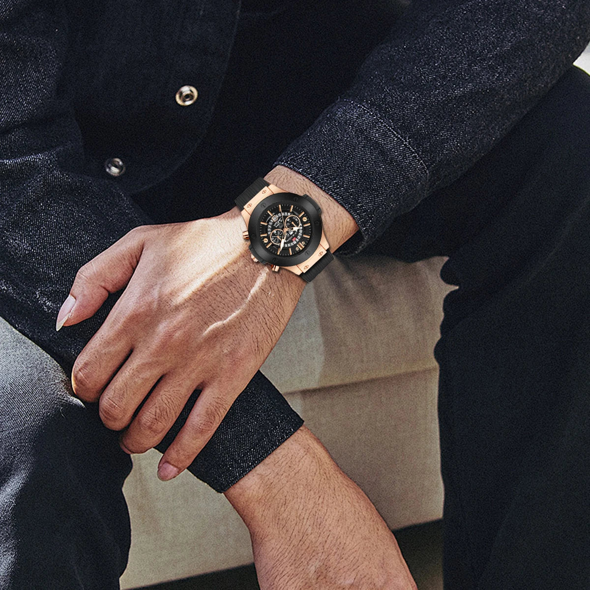 Herenhorloge Luxe Sport Siliconenband Japans uurwerk Kalender Kwarts Waterdicht horloge Relogio Masculino