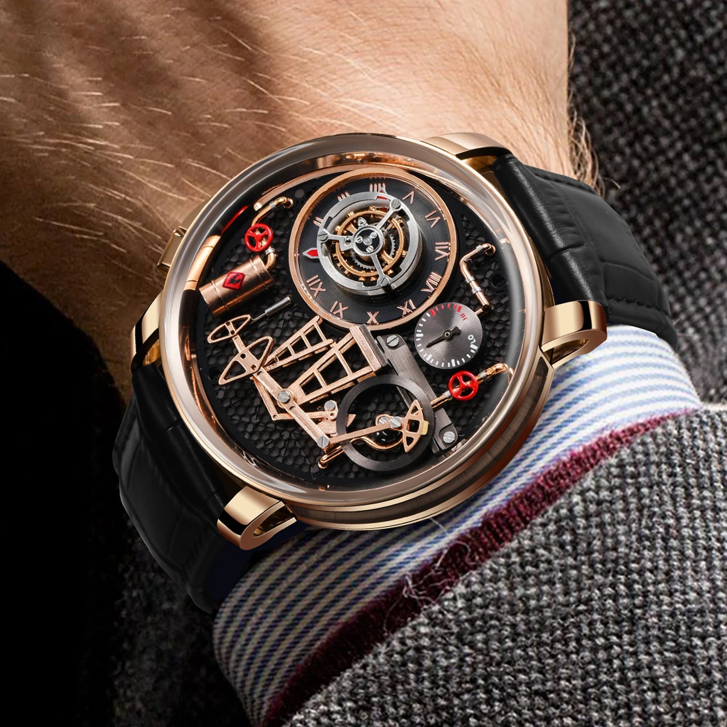 PINDU Design New Button Oil Pump Quartz Watch for Men Swiss Quartz 762 Movement Sapphire Waterproof Stainless Steel Men's Watch