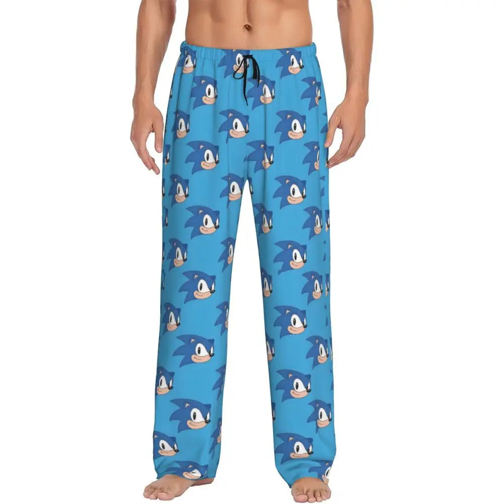 Pantalones de pijama personalizados para hombre con estampado «Soniced», con motivo de erizo, ropa de dormir, pantalones de estar por casa con bolsillos