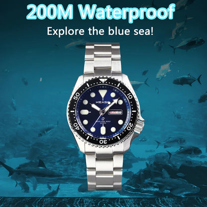 KEASO Top Men's Dive Watch C3 Super Luminous 316L Solid Steel 20Bar Waterproof Sapphire Mirror MIYOTA 2035 Quartz Movement Watch