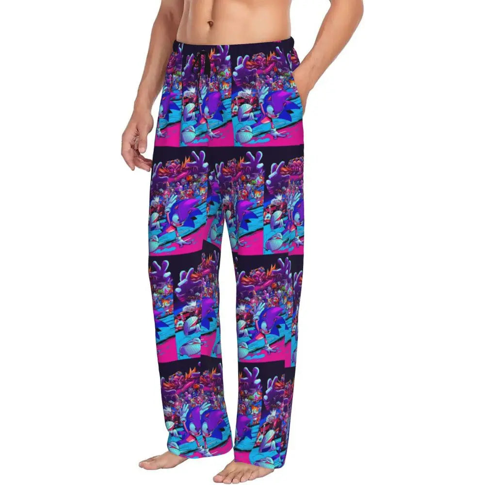 Pantalones de pijama personalizados para hombre con estampado «Soniced», con motivo de erizo, ropa de dormir, pantalones de estar por casa con bolsillos