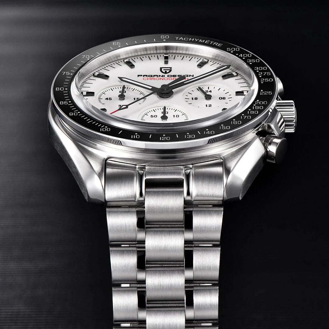 Montre pour homme PAGANI DESIGN (nouveau modèle V5 PD1701) – Chronographe sportif de type « Speed » à quartz, verre saphir avec traitement antireflet, étanche jusqu'à 100 mètres.