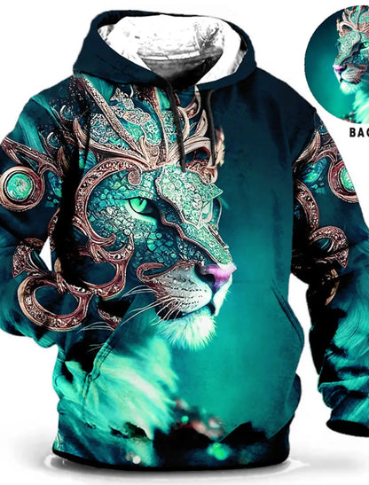 Unisex-Hoodie für Herren – modischer Pullover-Hoodie mit Kapuze, Animal-Print Wolf, Löwe, Drache und Tiger, 3D-Druck, lässiger Alltagshoodie